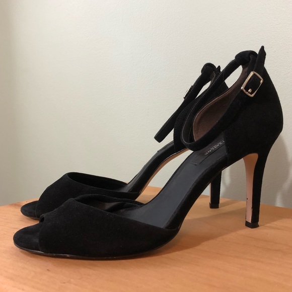 black velvet peep toe heels
